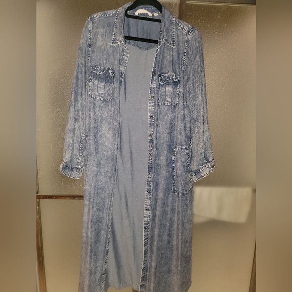 Soft Surroundings Maxi Acid-Wash Chambray Buttondown Dress Tencel Size PL - Picture 2 of 4